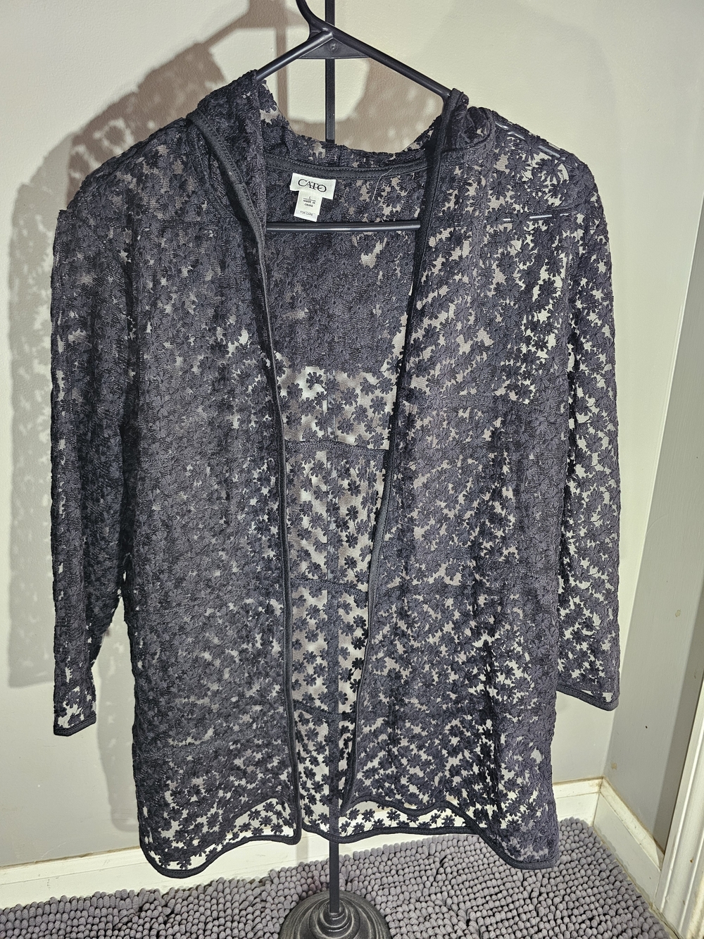 Cato Black Floral Lace Hooded Swim Cover-Up